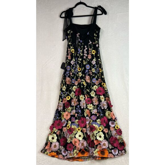 Lulus Thriving Poise Black 3D Floral Embroidered Tie-Strap Maxi Dress Size L NWT - Picture 11 of 15
